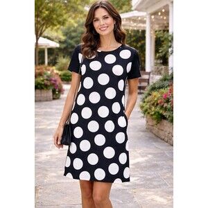 NWT  $80 Nally & Millie Black White Polka Dot Romantic Chic Shift Dress Size S/M
